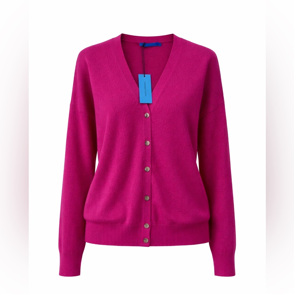 J.McLaughlin Cashmere Cardigan Pink V-Neck Button‎ Front NWT L
